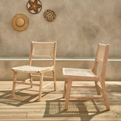 2er Set Gartenstühle aus Holz und Geflecht