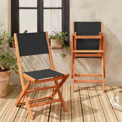 2er Set Gartenstühle Klappstühle, Holz und Textilene