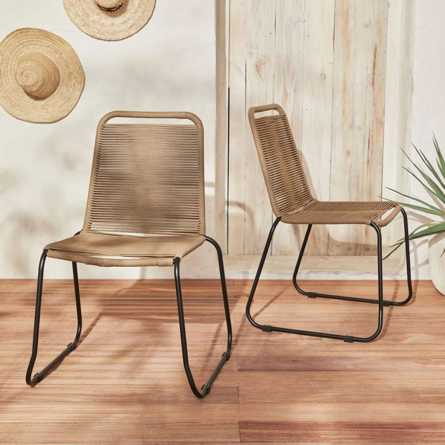 2er Set Gartenstühle mit Seilbespannung