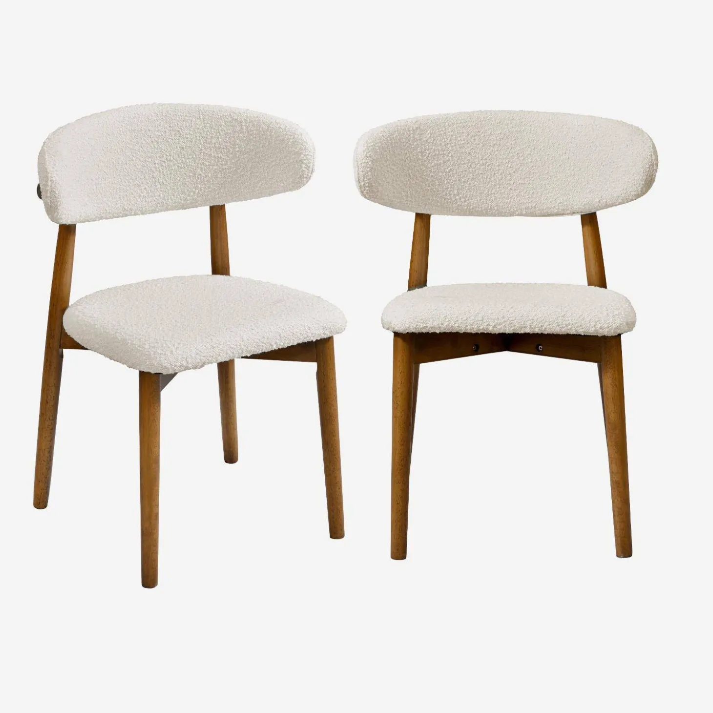 2er-Set Heveaholzstühle mit Bouclé-Bezug