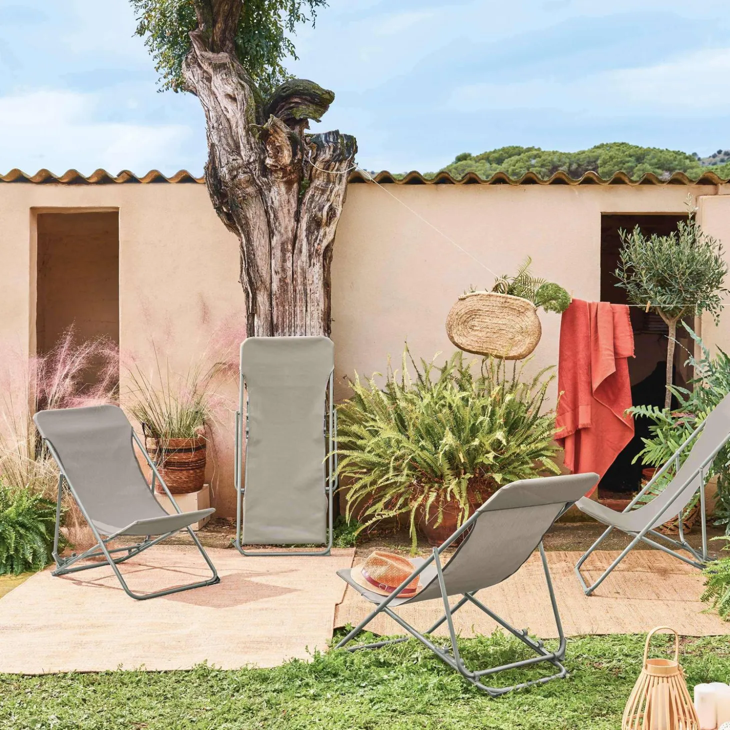 4er-Set klappbare Liegestühle für den Garten