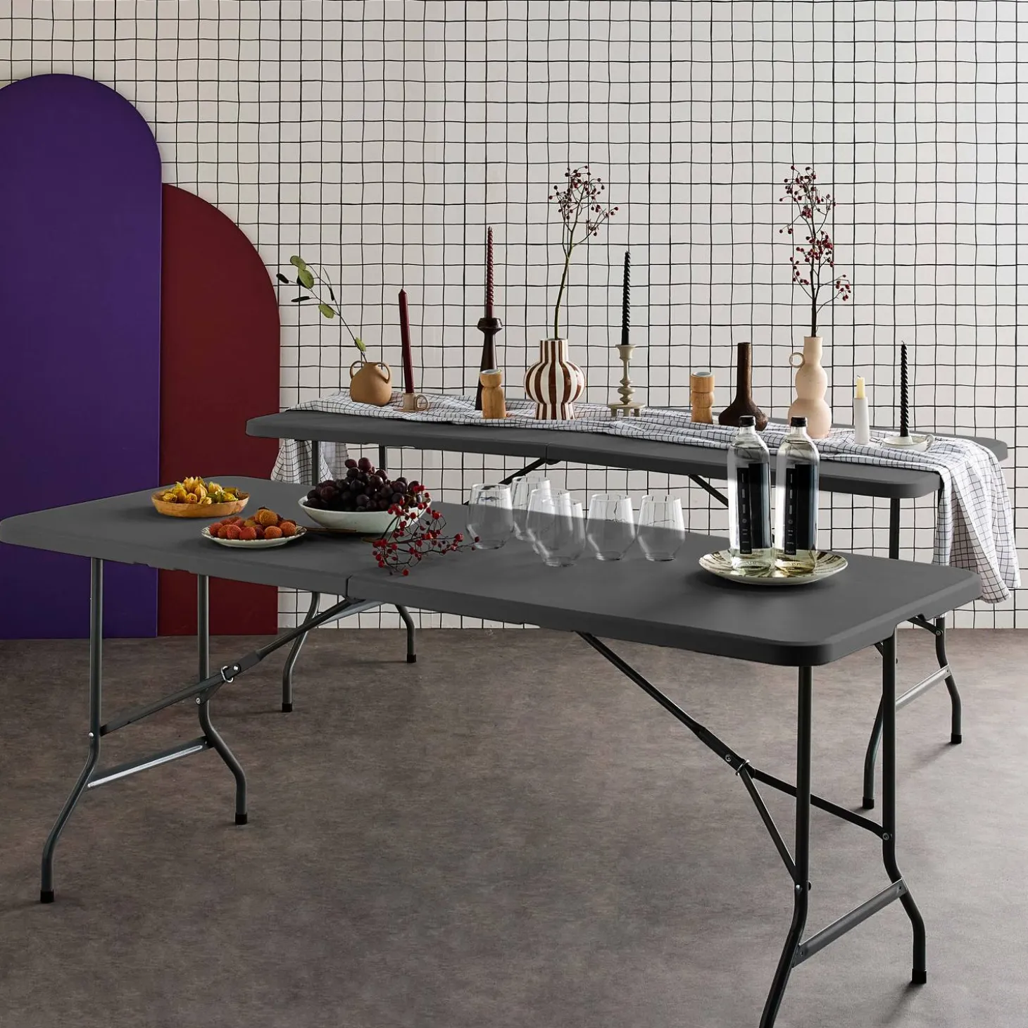 2er-Set klappbare Partytische aus Kunststoff 180 cm