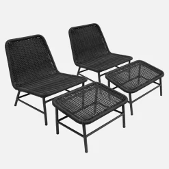 2er-Set Liegesessel und Fußhocker aus Aluminium mit Seilbespannung