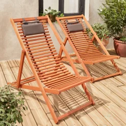 2er-Set Liegestühle aus Holz