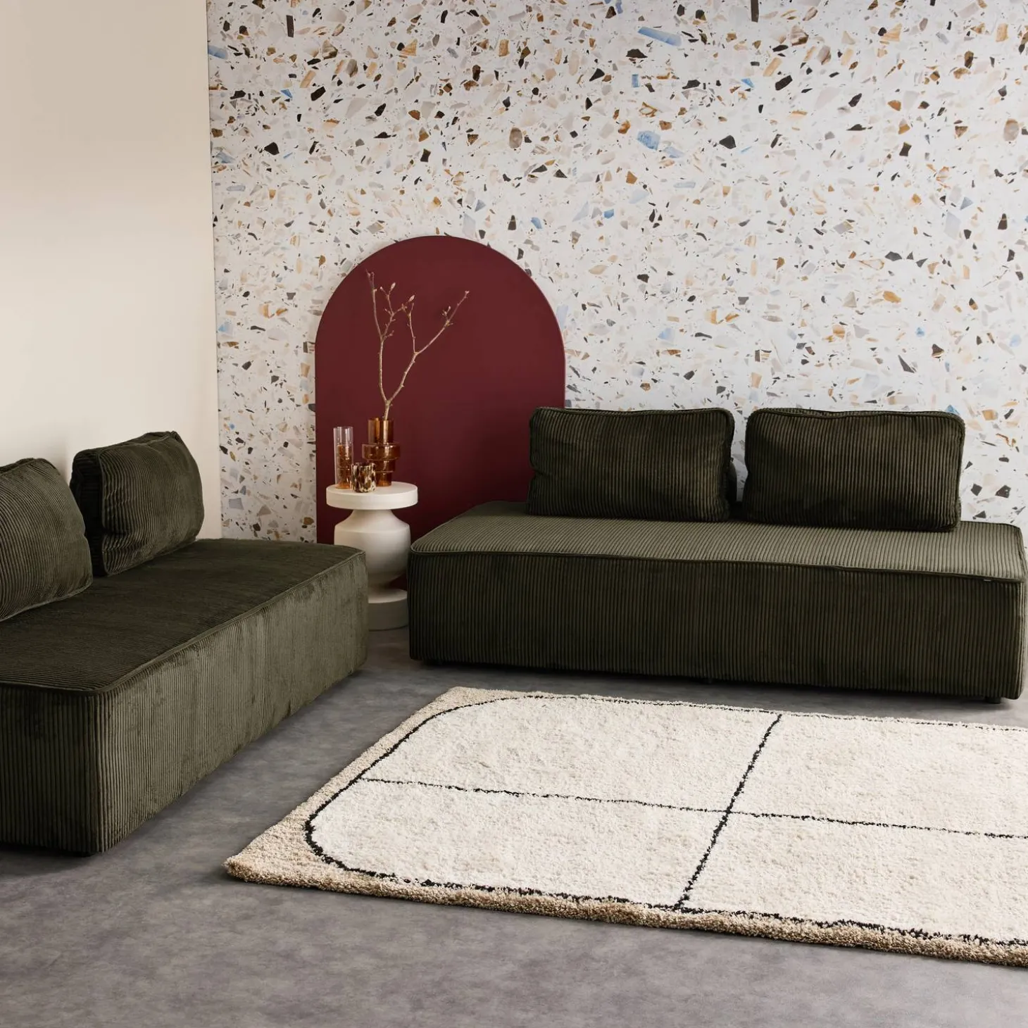 2er-Set modulare 2-Sitzer Sofas mit Cordbezug