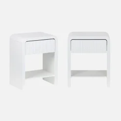 2er-Set Nachttisch mit geriffeltem Holzlook 1 Schublade, 1 Regal