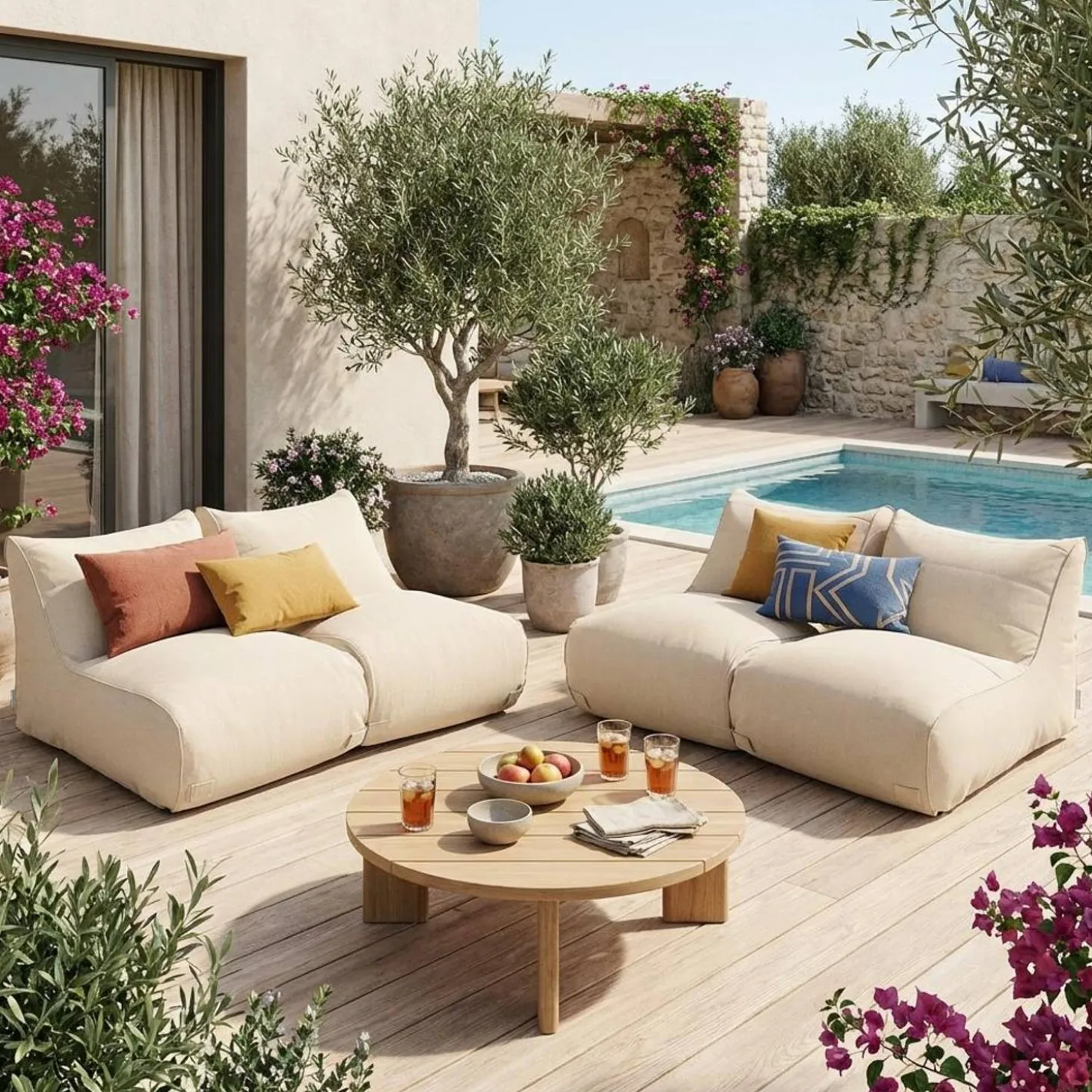 4er-Set Outdoor Sessel mit Olefin-Bezug