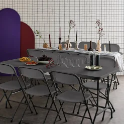 2er-Set Partytischen aus Kunststoff + 12 Stühle, zusammenklappbar