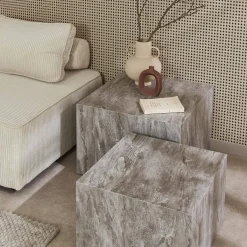 2er-Set quadratische Couchtische mit Marmorlook
