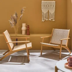 2er-Set Relaxsessel aus Akazienholz und Kunststoffgeflecht