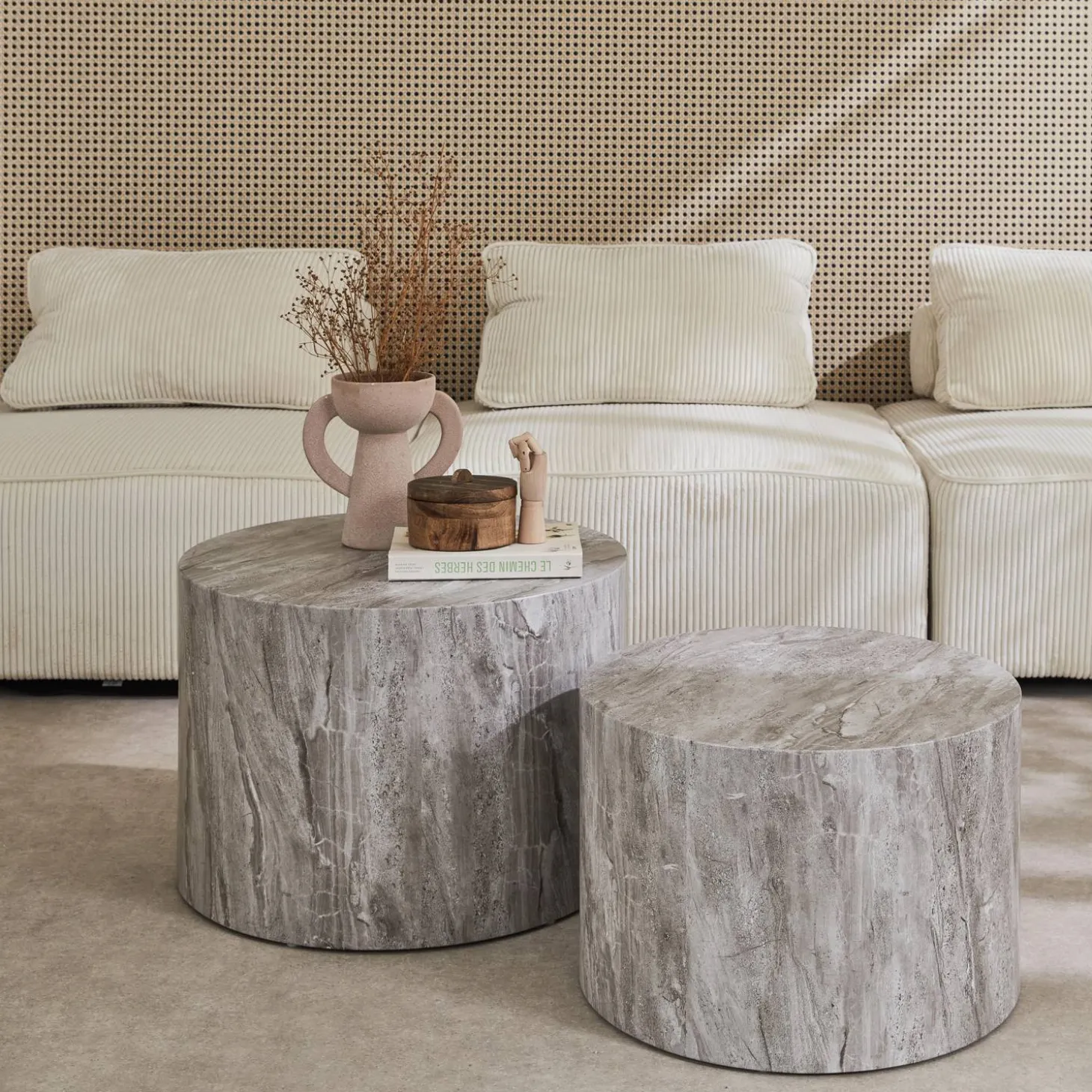 2er Set runde Couchtische mit Marmoroptik