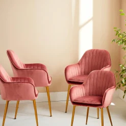 4er-Set Samt-Sessel mit Metallbeinen