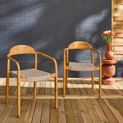 2er-Set Sessel aus Akazienholz mit Sitzfläche aus Polyrattan
