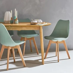 4er-Set skandinavische Stühle mit Holzbeinen
