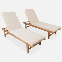 2er-Set Sonnenliegen aus Akazienholz mit Rädern
