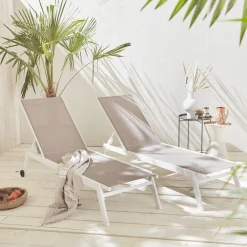 2er-Set Sonnenliegen, 5 Positionen mit Rädern