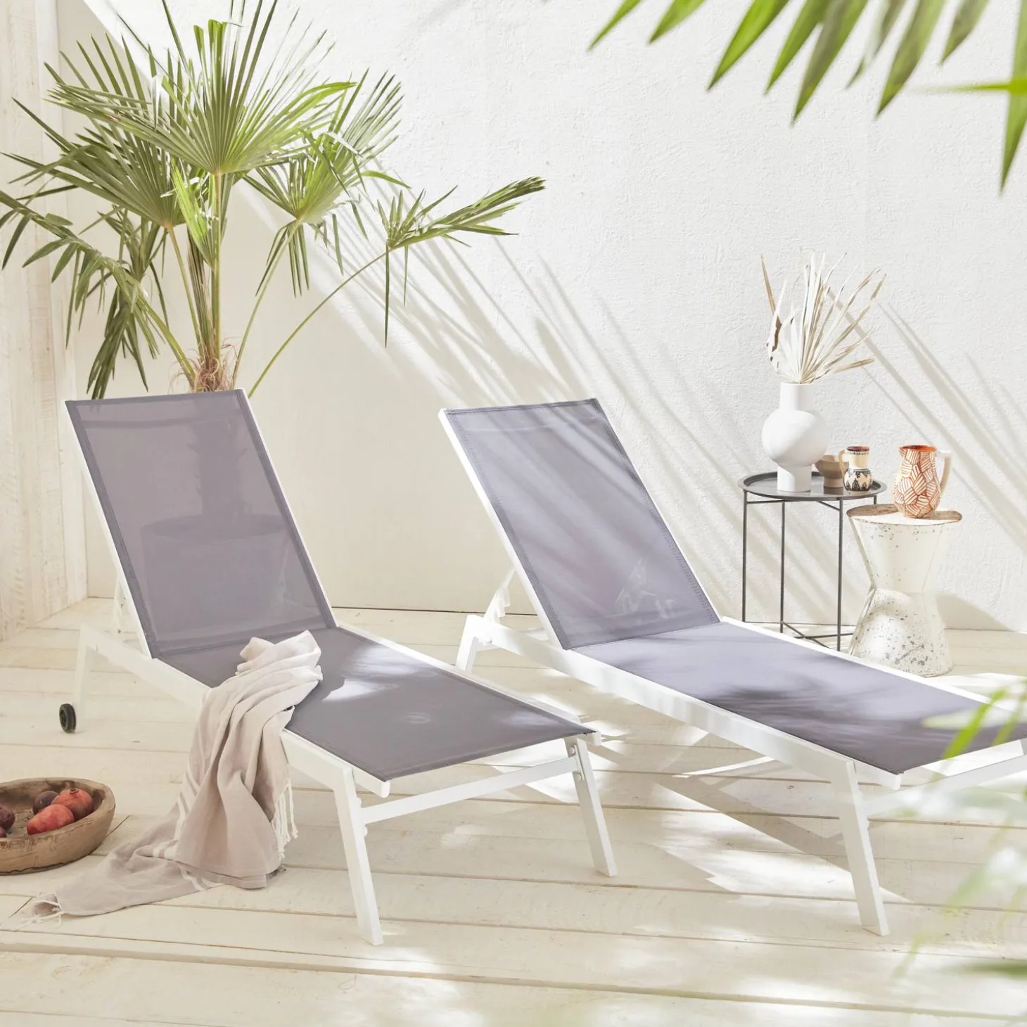 2er-Set Sonnenliegen, 5 Positionen mit Rädern