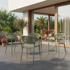 4er-Set stapelbare Gartenstühle mit Seiloptik