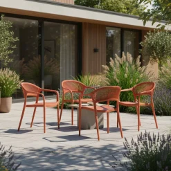 4er-Set stapelbare Gartenstühle mit Seiloptik