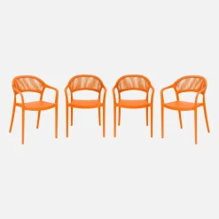 4er-Set stapelbare Gartenstühle mit Seiloptik