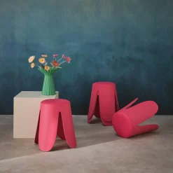 4er-Set stapelbare Hocker mit Kunstleder