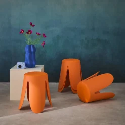 4er-Set stapelbare Hocker mit Kunstleder