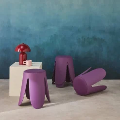 4er-Set stapelbare Hocker mit Kunstleder