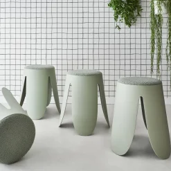 4er Set stapelbare Hocker, strukturierter Bouclébezug