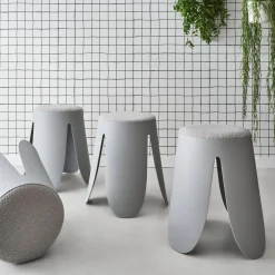 4er Set stapelbare Hocker, strukturierter Bouclébezug