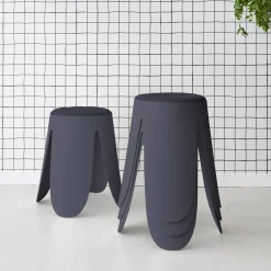 4er Set stapelbare Hocker, strukturierter Bouclébezug