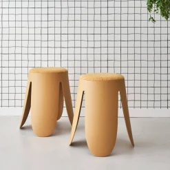 2er Set stapelbare Hocker, strukturierter Bouclébezug