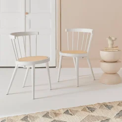 2er-Set Stühle aus Holz und Rohrgeflecht