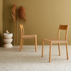 2er-Set Stühle aus Holz und Seilgeflecht