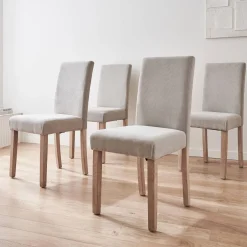 4er Set Stühle mit Cordbezug und gekälkten Holzbeinen