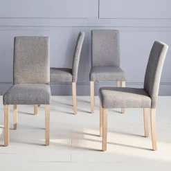 4er Set Stühle mit Stoffbezug und gekälkten Holzbeinen