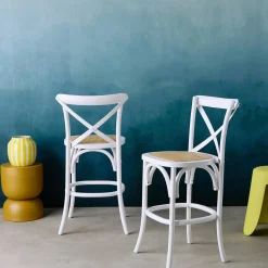 2er-Set Vintage Bistro-Barhocker aus Holz H 105 cm
