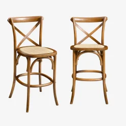 2er-Set Vintage Bistro-Barhocker aus Holz H 105 cm