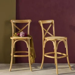 2er-Set Vintage Bistro-Barhocker aus Holz H 105 cm
