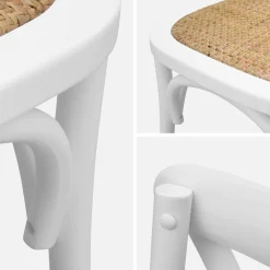 4er-Set Vintage Bistro-Stühle aus Holz mit Rattan