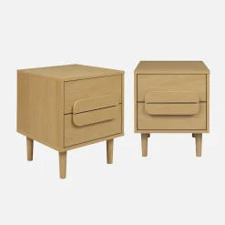 2er-Set Vintage-Nachttische im Holzlook mit 2 Schubladen