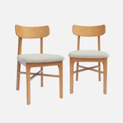 2er-Set Vintage-Stühle aus Heveaholz mit Bouclé-Bezug