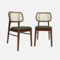 2er-Set Vintage-Stühle aus Heveaholz mit Rattan-Geflecht