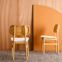 2er-Set Vintage-Stühle aus Heveaholz, Sitz mit Stoffbezug