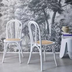 2er-Set Vintage-Stühle aus Holz und Rattan-Geflecht