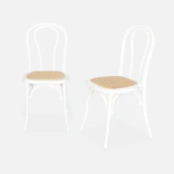 2er-Set Vintage-Stühle aus Holz und Rattan-Geflecht