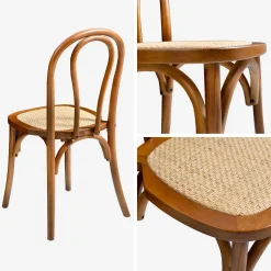 2er-Set Vintage-Stühle aus Holz und Rattan-Geflecht