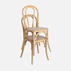 4er-Set Vintage-Stühle aus Holz und Rattan-Geflecht