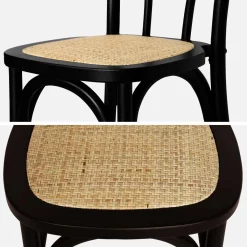 4er-Set Vintage-Stühle aus Holz und Rattan-Geflecht