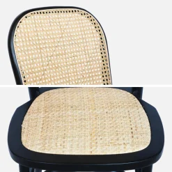 4er-Set Vintage Stühle aus Holz und Rattan-Geflecht