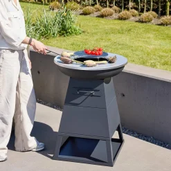 Feuerschale Grill Ø59cm schwarz mit Grillrost und Stauraum